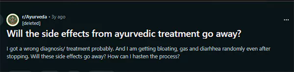 Will the side effects from Ayurveda go away Reddit query