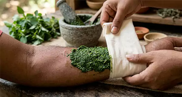 Indian Nettle leaf paste as a poultice