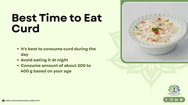 Best Time to Eat Curd is during the day and consume 200 to 400 g based on your age